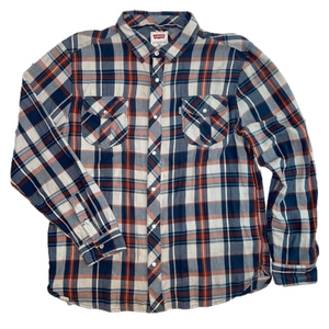 Levi’s pearl snap western shirt, red/white/blue plaid size XL, EUC